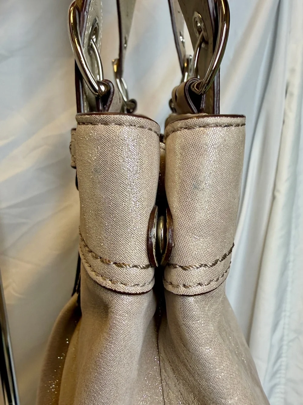 COACH SoHo Pleated Leather Metallic Champagne Silver Gold Tote Shoulder Bag